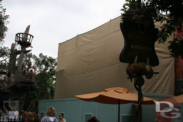 There is a tarp up on the River Belle Terrace