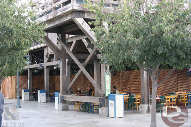 The seating area by the old chineese place was blocked off