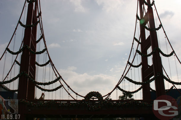 Some of the Christmas decorations are up in the entrance plaza