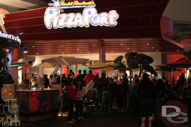 The line for Pizza stretched out and into Tomorrowland