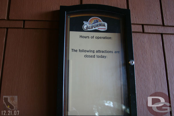 The attraction listing by the Grand Californian entrance is not up to date, it does not have Monsters Inc listed..