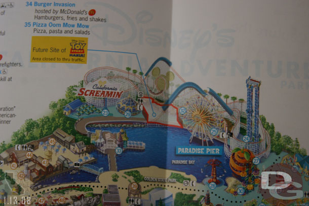 The DCA map shows the Toy Story Mania obstacle.