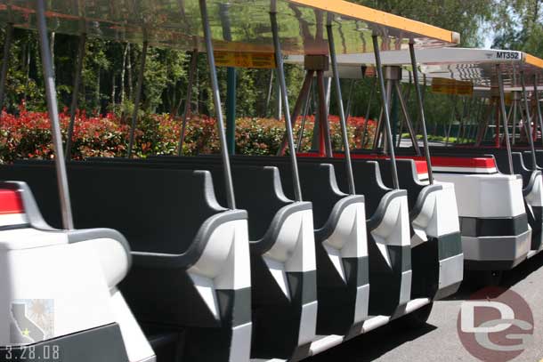 I spotted a couple trams sporting a new paint job/covering on the benches.