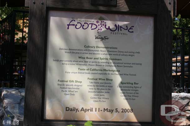 A sign listing some of the events by the Winery