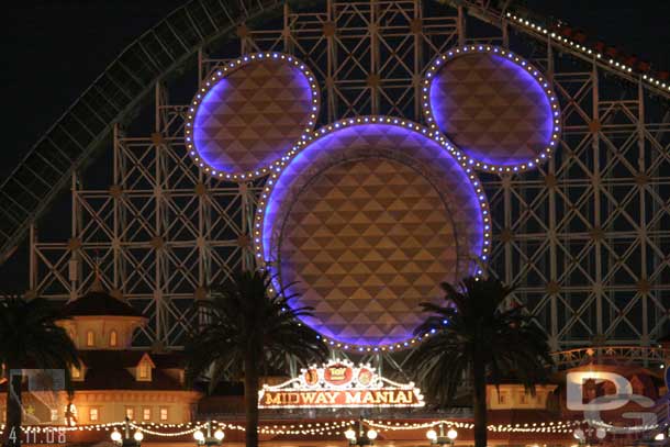 The Midway Mania sign was lit up (but the rest of the building was not)