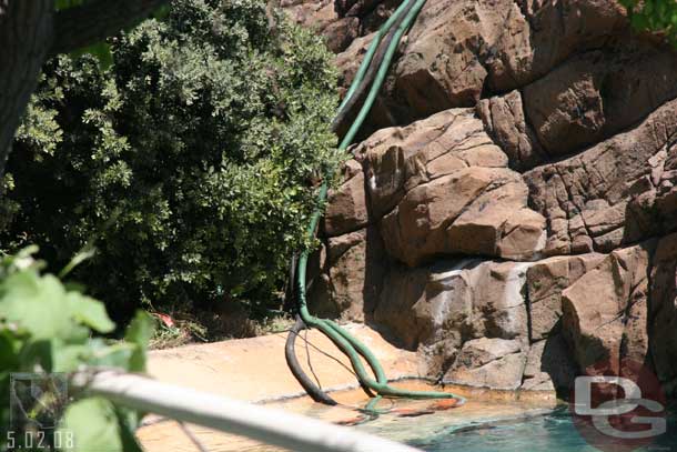 Some hoses running from the falls pool to the main lagoon