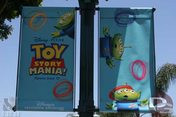 Toy Story Mania banners are up in Downtown Disney