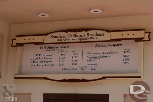 Ticket prices are scheduled to go up Sunday 8/3.. so a last look at the current ones.