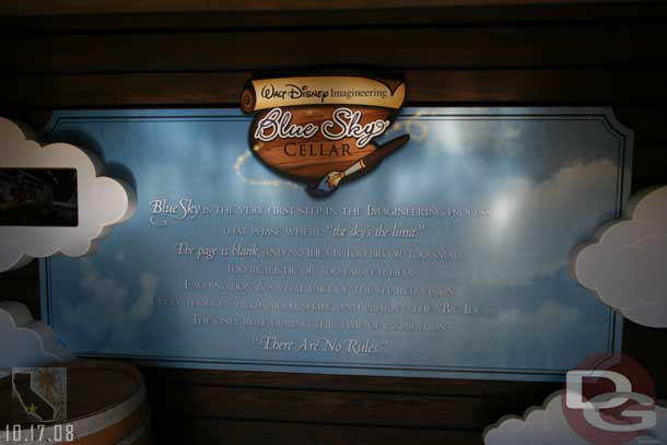 When you first walk in there is a quote/description on the wall, on either side are two screens that loop video of Imagineers at work.