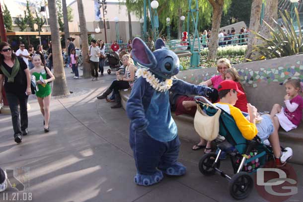 Stitch out interacting with guests