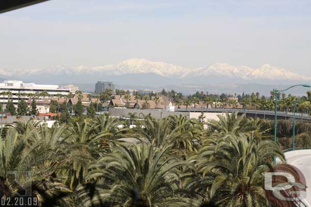 There is still a fair amount of snow on the local mountains (this shot from the 5th floor of the Mickey and Friends garage)