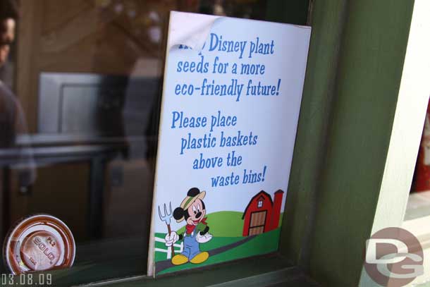 Kind of nice to see each dining location that switched to plastic baskets has a sign to fit their theme