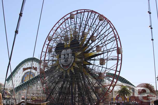 Lights are being installed on the Fun Wheel as it enters the home strech.  I read opening was postponed until the first week of May.