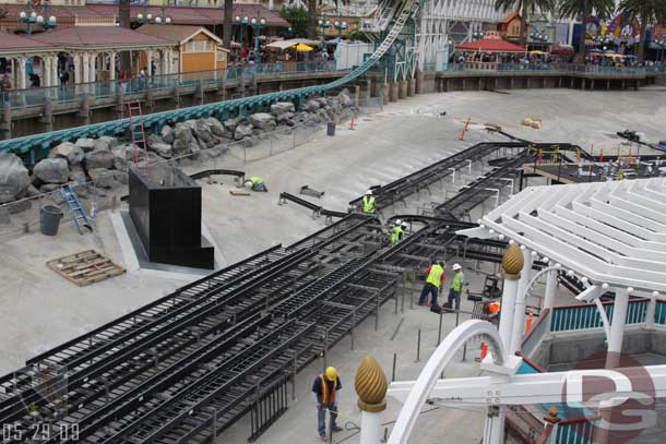 The track is being extended toward the ramp that was being used to enter/exit the bay