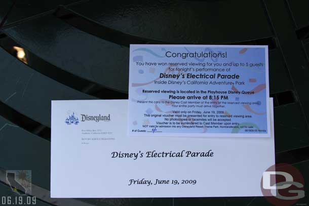 I won reserved viewing for the Electrical Parade