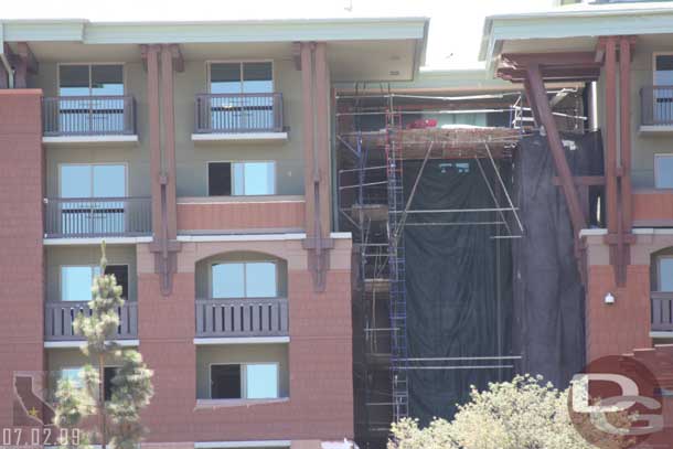 The bridge connecting the two wings is under wraps