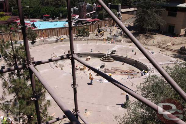 A shot of the pool area from a bit higher up