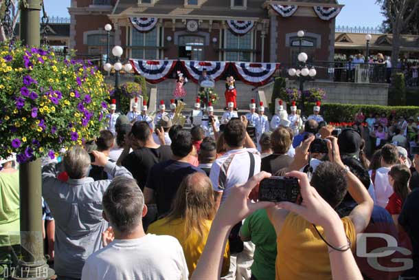 Mickey, Minnie, and the Mayor went up on the train station (for those that caught last years or the ceremony that was held daily during the 50th this was about the same show)