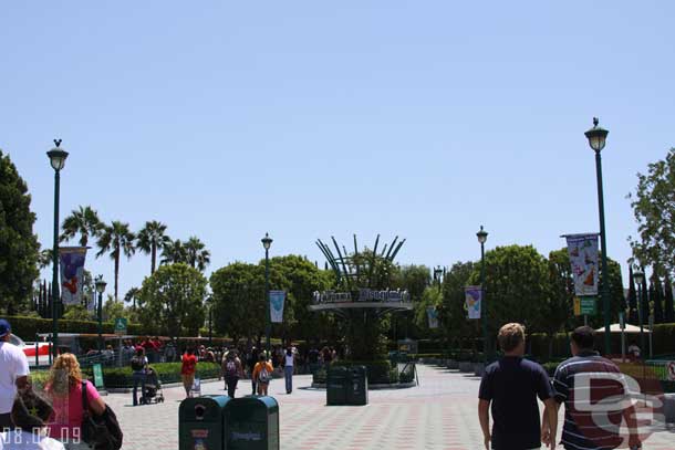 The left side of the tram stop at the Mickey and Friends garage is back in service