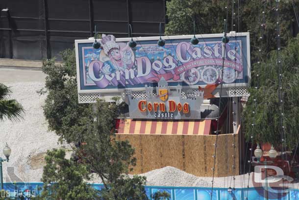 There are now boards up around the Corn Dog Castle, guess that means it is staying.