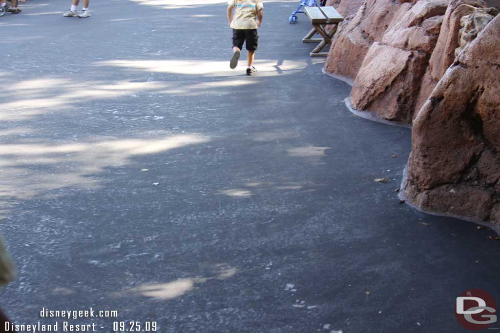 Looks like a layer of something was put on the walkway, it was already showing some signs of wear, so its rather thin.  Might be for traction when it gets wet?