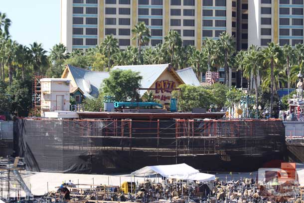 Scaffolding and tarps are up around the swings now