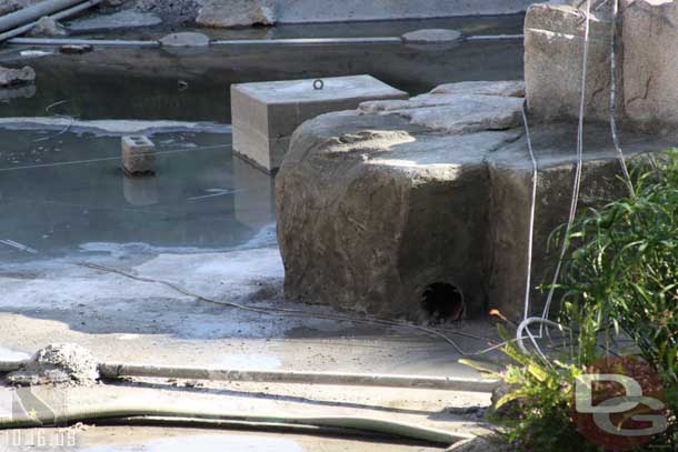 The castle moat is still drained.  But some rock repair work has gone on.