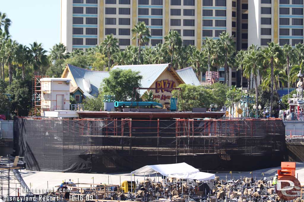 Scaffolding and tarps are up around the swings now