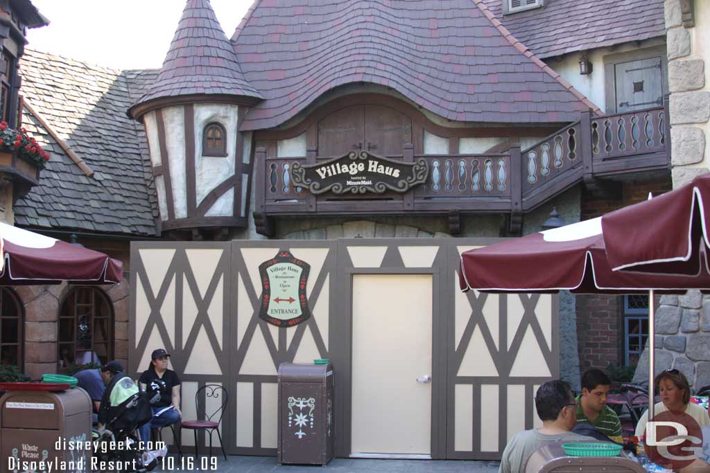 Work on the entrance to the Village Haus is ongoing