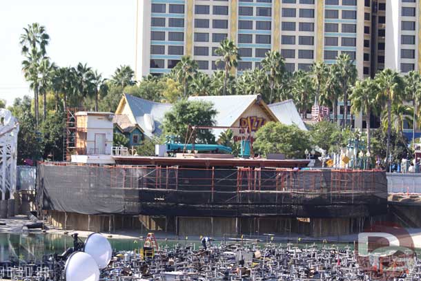 No visible progress out on the swings except for some stucco removal on the elevator shaft