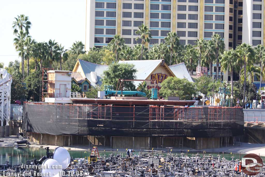 No visible progress out on the swings except for some stucco removal on the elevator shaft