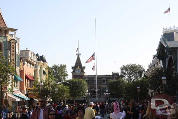 The flag was at half staff due to the Fort Hood incident, one of the few real world influences inside the park.