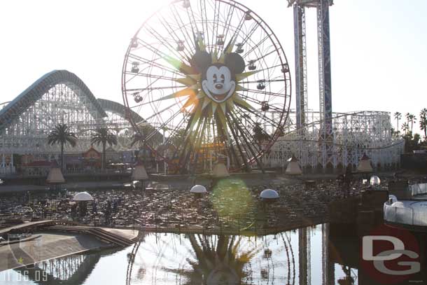 The water level looks the same as testing and installation work continues on the platform.