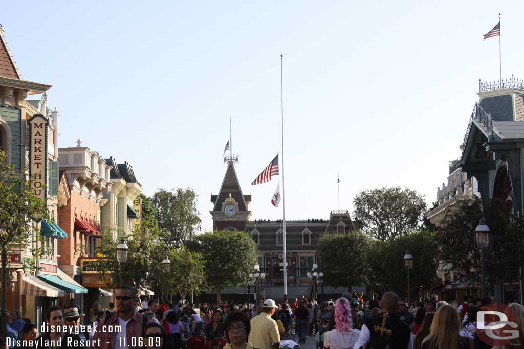 The flag was at half staff due to the Fort Hood incident, one of the few real world influences inside the park.