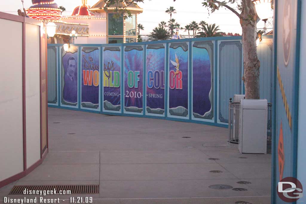 The new walkway that is open (the fountain structure is on the left and that lighter color wall is new, the blue wall was pushed back further)