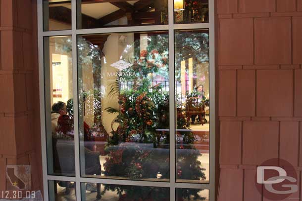 A Christmas tree in the spa area.