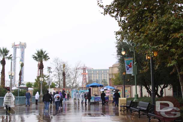 Walking up the recently re-opened parade route walkway.