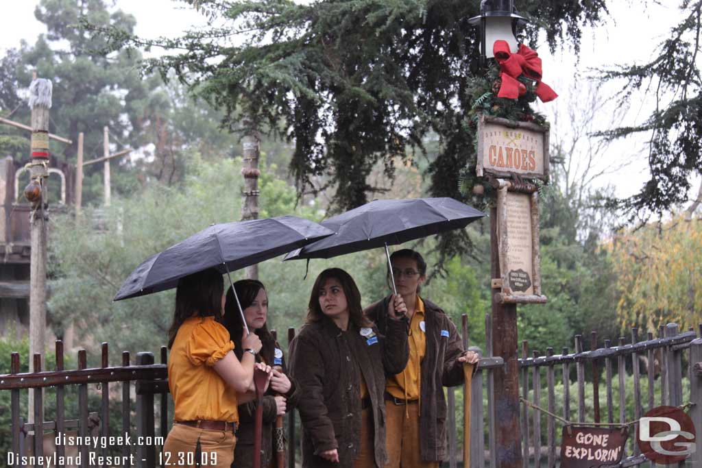 The canoes were closed due to the weather and the CMs were standing out front of the attraction.