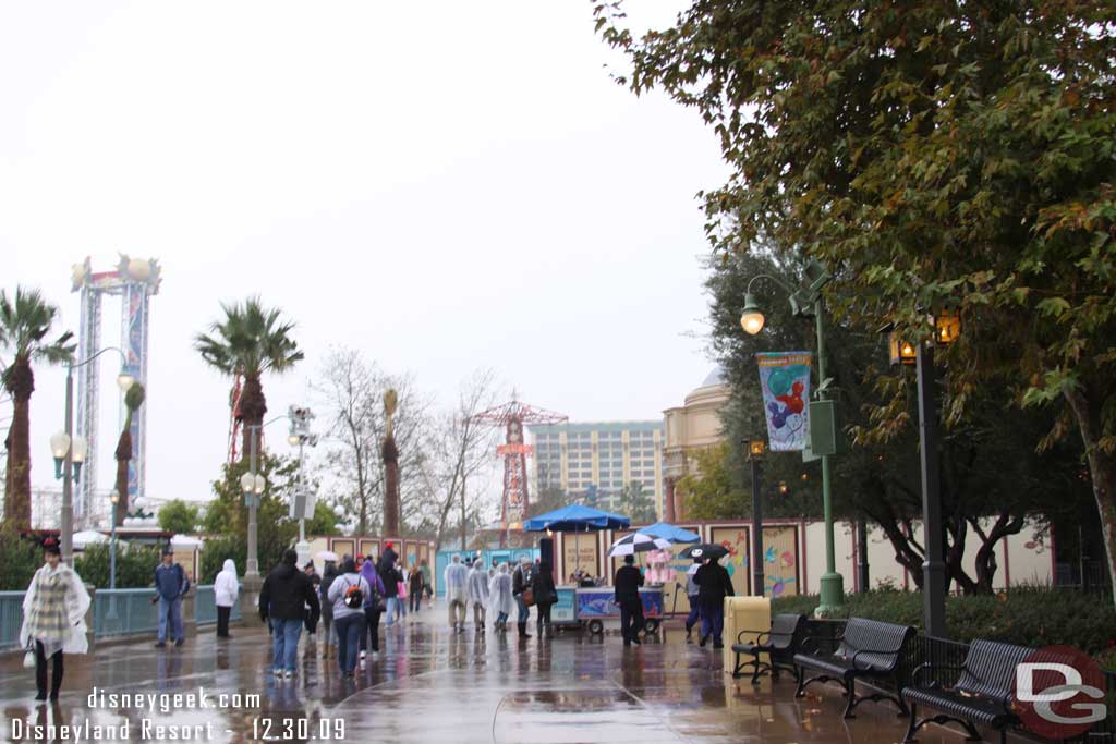 Walking up the recently re-opened parade route walkway.