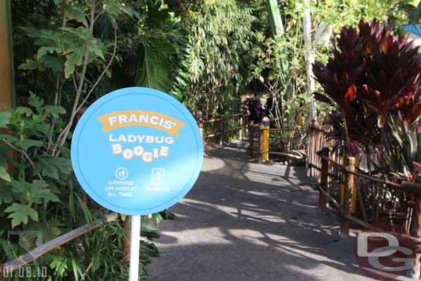 Still temporary signs up at most of the Bugsland attractions.