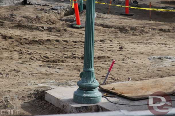 Where they cut out the old concrete.. right around the lightpost