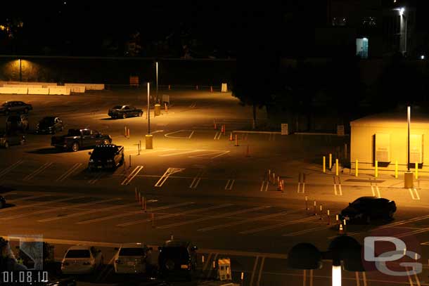 They set up a driveway through the middle of the parking lot to get to the staging area.