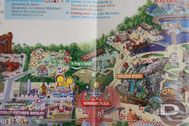 The map now shows the path from bugs land to Tower of Terror (also notice Little Mermaid is listed as coming soon)