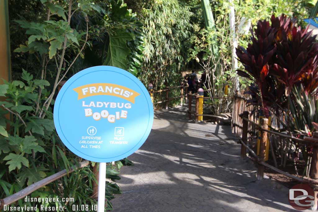 Still temporary signs up at most of the Bugsland attractions.