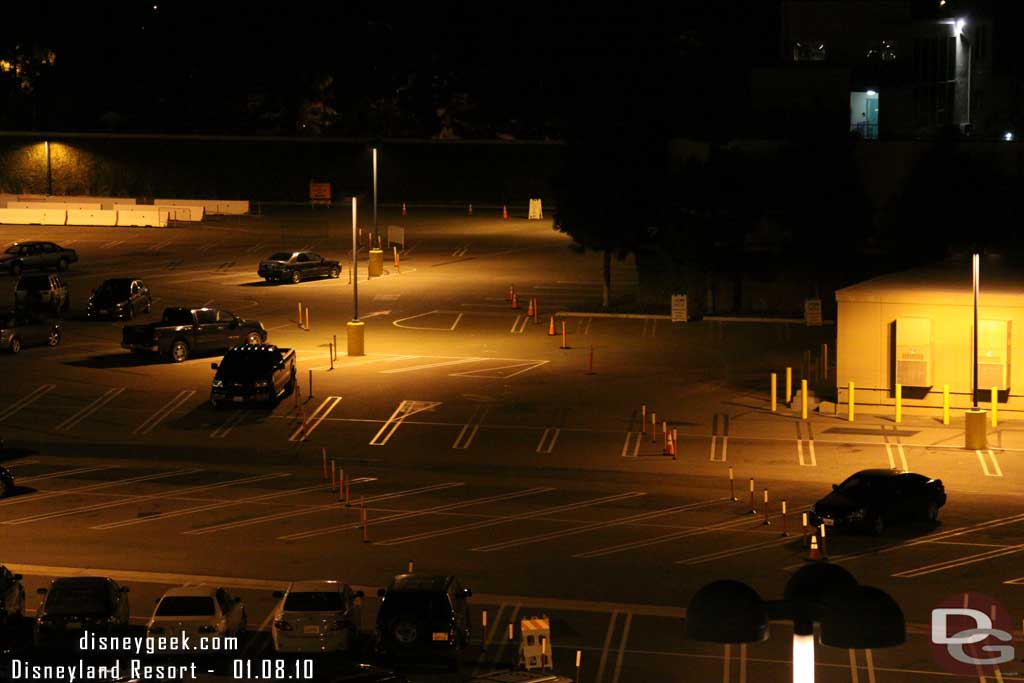 They set up a driveway through the middle of the parking lot to get to the staging area.