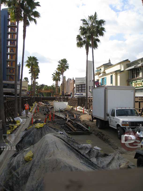 A look over the wall at the Red Car work reveals the track is going in.