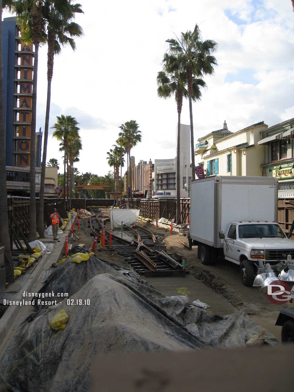 A look over the wall at the Red Car work reveals the track is going in.