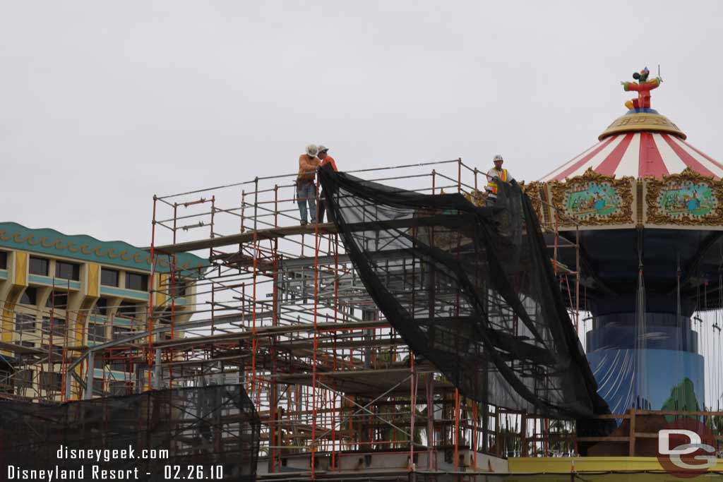 They were putting up the screen around the scaffolding