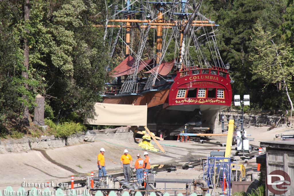 Out in the Rivers of America they are starting to install the new track.