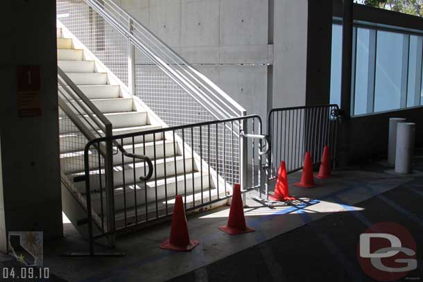 One of the stairwells in the Mickey and Friends garage was blocked off at the bottom.  The other floors had barriers but some, like the 4th where I entered were open.  Wonder why..